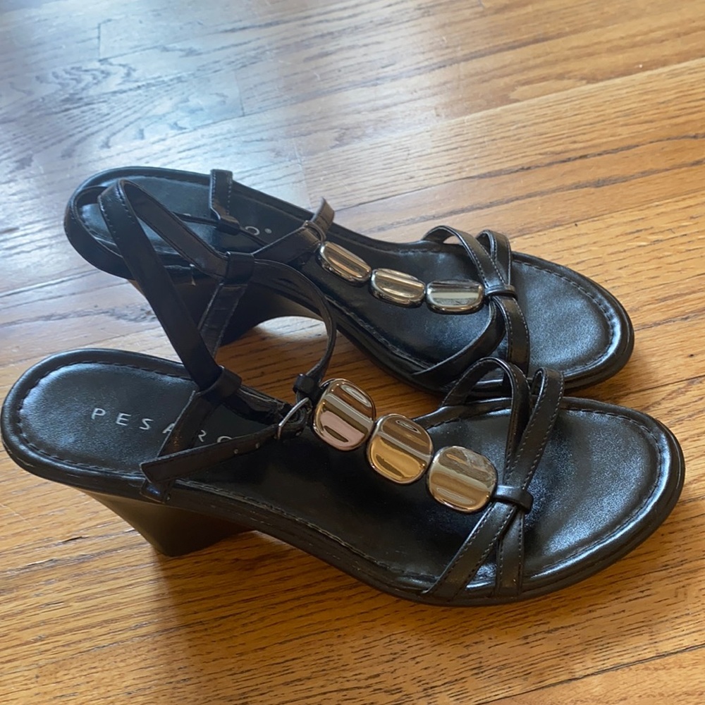 Brand new black high heels with a mini wedge heel